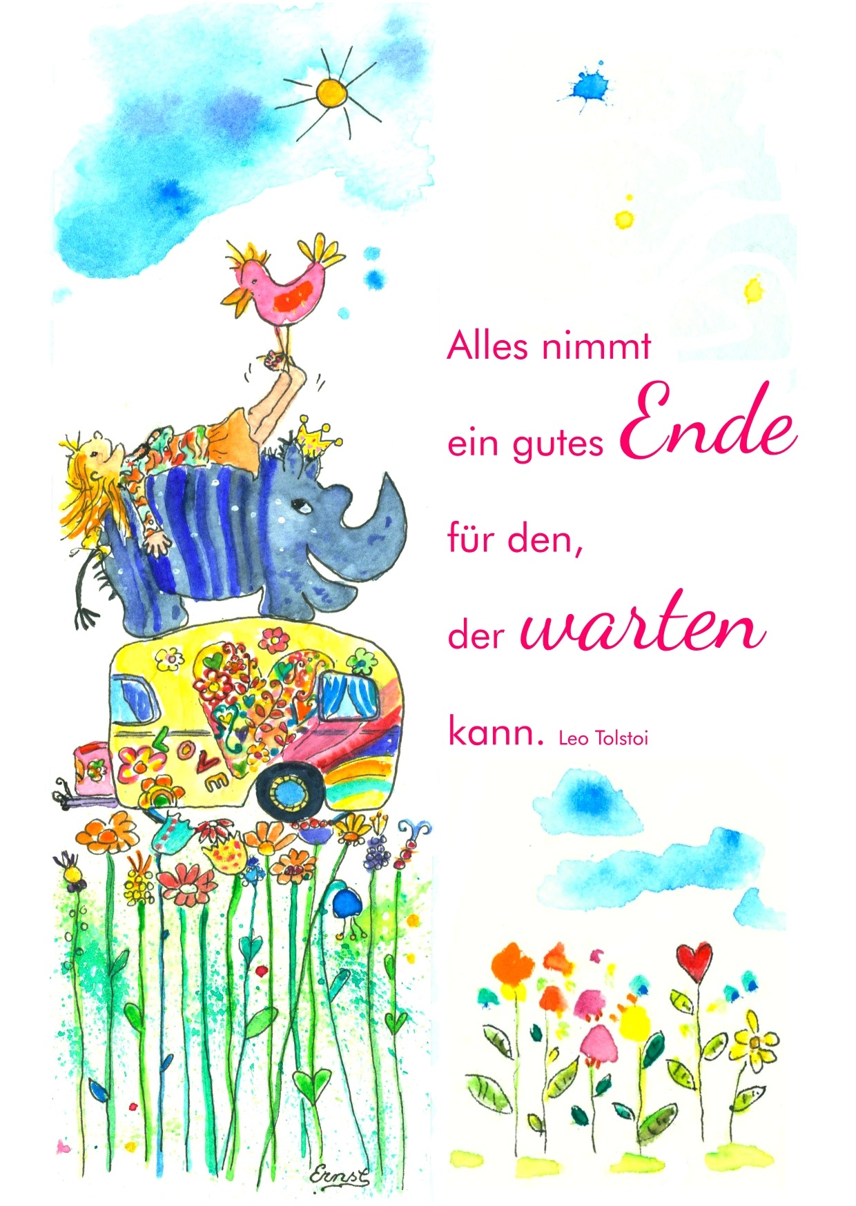 gutes Ende A6 Karte - Denk doch mal bunt - Andrea Ernst - Malerei